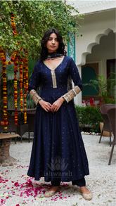 Viscose Anarkali - Navy