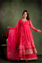 Shimmer Anarkali - Fuschia Pink