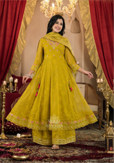 Organza Shimmer Anarkali - Mustard