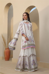 Mul Cotton Sharara - Lavender and Pistachio Green