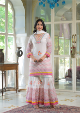 Mul Cotton Sharara - Pink, Orange and Yellow