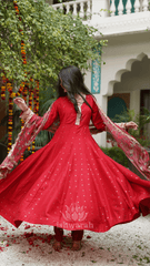 Raag Raktambari – Viscose Silk Anarkali with Mukesh &amp; Gota Patti Work + Digital Dupatta