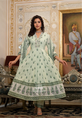 Cotton Dobby Anarkali - Mint Green