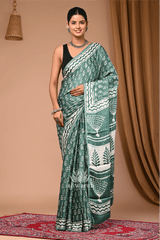 Forest Light – Sage Green Modal Silk Dabu Handblock Saree