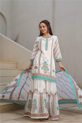 Mul Cotton Sharara - Aqua and Peach