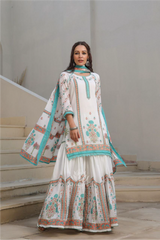 Mul Cotton Sharara - Aqua and Peach