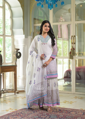Mul Cotton Sharara - Lilac and Blue