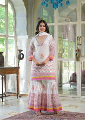 Mul Cotton Sharara - Pink, Orange and Yellow