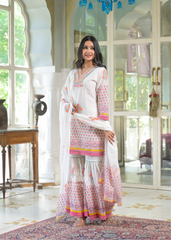 Mul Cotton Sharara - Pink, Orange and Yellow