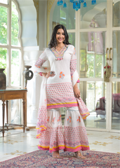 Mul Cotton Sharara - Pink, Orange and Yellow