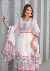 Mul Cotton Anarkali - Ivory and Rose Pink