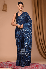 Neel Tara – Navy Blue Modal Silk Dabu Handblock Saree