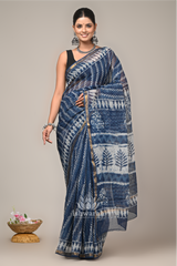 Neel Vriksha – Indigo & White Dabu Handblock Kota Doria Saree