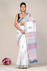 Phoolwari – White & Pastel Sanganeri Kota Doria Saree