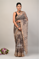 Shaant – Earth Beige Dabu Print Kota Doria Saree
