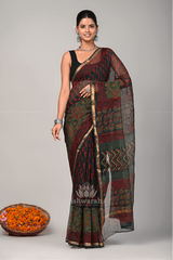 Vanhi – Black & Red Kota Doria Ajrak-Inspired Saree