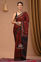 Lalima Red Ajrak Handblock Modal Silk Saree